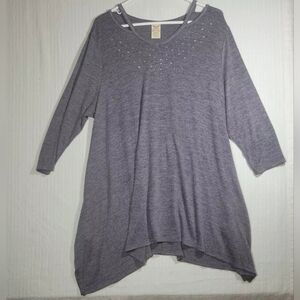 Faded Glory Womens Long Sleeve Studded Sweater Gray - Size 1X 16W